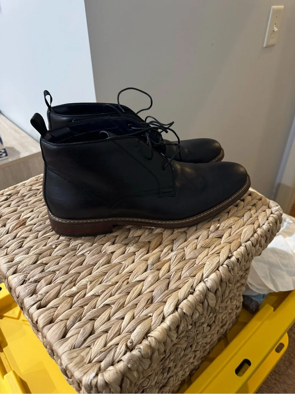 Steve Madden Black Leather Chukka Boots with Brown Stacked Sole